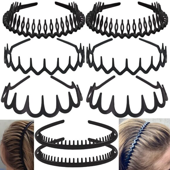Accessories - Durable 8 PCS No Slip Plastic Headbands for Women, Men, and Teens - Matte Black